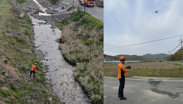 실종자 수색 드론 투입(사진제공=부여소방서)