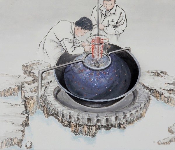 한국원자력연구원의 연구개발(R&D) 활동을 담은 한국화 달력이 제작된다. 사진은 세계 핵비확산 선도하는 원심분무 핵원료. (사진제공=목원대학교)