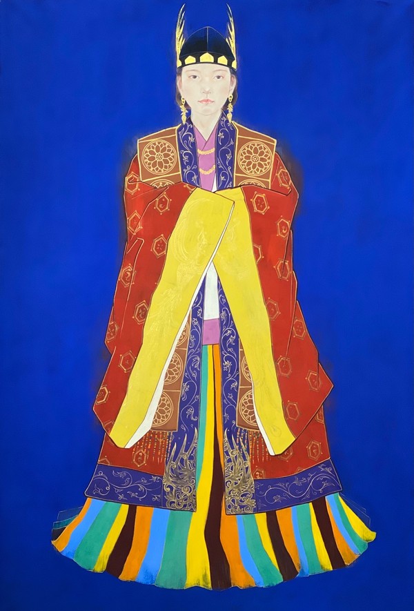 김은희 作 백제 왕비 납시오, 182*122cm, 장지 위에 석채·분채·순금분. (사진제공=김은희 대표)