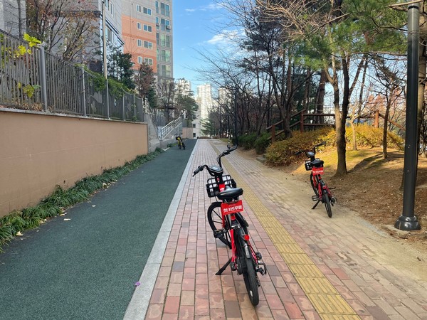천안시 불당동 공유 자전거 주차모습. (사진=차지현 기자)