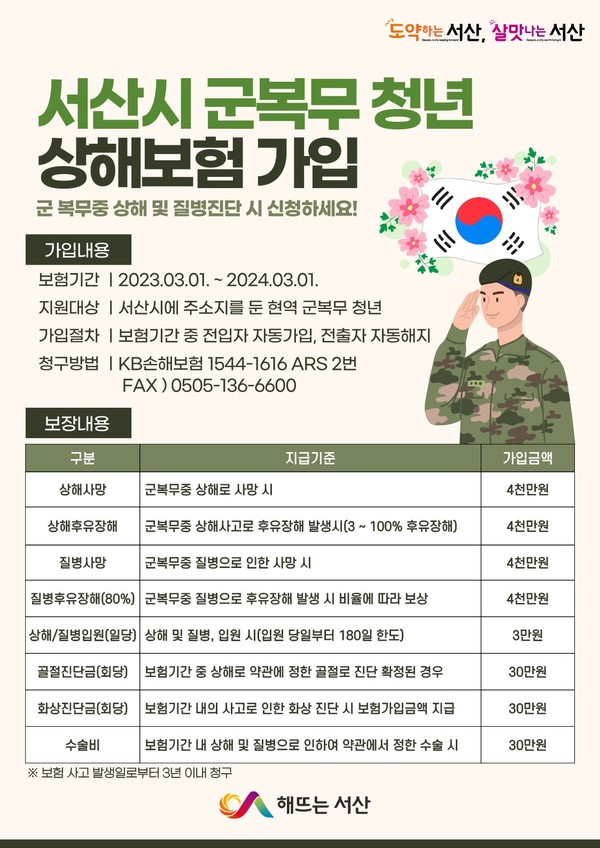                            군 복무 청년 상해보험 가입 안내 홍보물(사진=서산시)