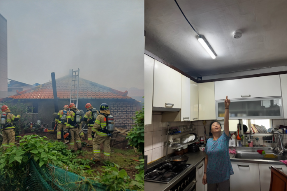 (좌)2일 남면 화재, (우)3일 소원면 단독경보형 감지기로 큰 피해를 막은 거주자 모습  (사진제공=태안소방서)