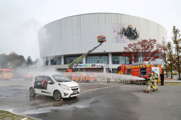 10월 30일 태안종합실내체육관에서 진행된 재난대응 안전한국훈련 모습.    (사진제공=태안군)
