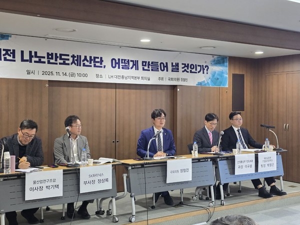 더불어민주당 장철민 의원이 주최한 나노반도체산단 어떻게 만들어 낼 것인가 토론회가 진행되고 있다. 있다.[사진제공=장철민 의원실]