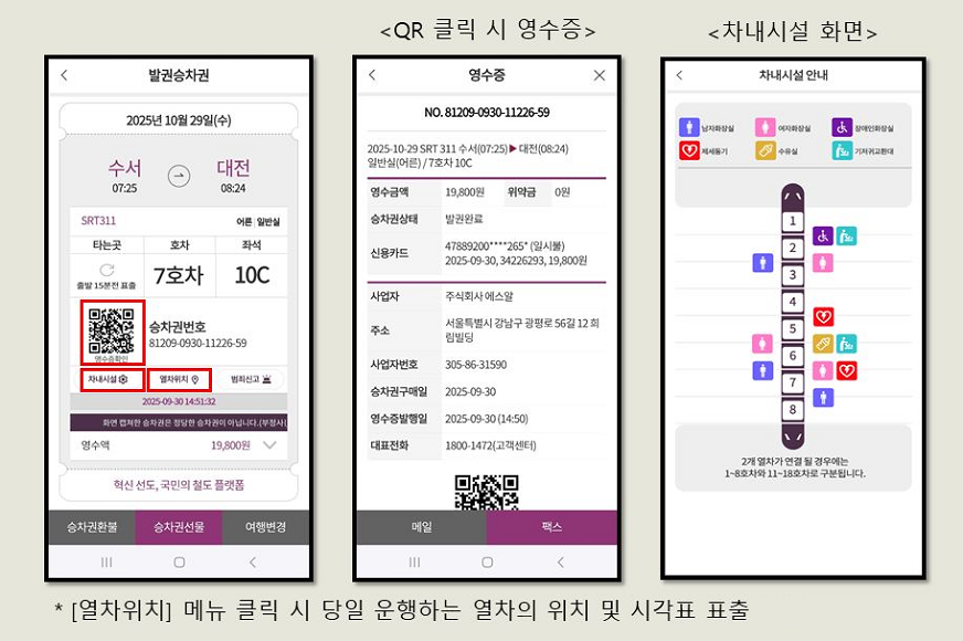 새롭게 디자인한 모바일 승차권은 타는곳, 탑승호차, 좌석정보 등을 더욱 명확히 구분해 볼 수 있도록 시각적 요소를 정비했다. 사진은 SRT 모바일 승차권 디자인 변경 시안. (사진제공=SR)