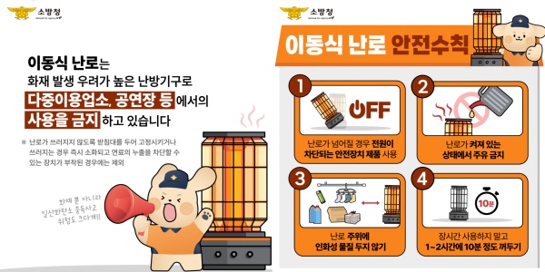 보령소방서, 이동식 난로 사용제한 규정 이미지(자료제공=보령소방서)