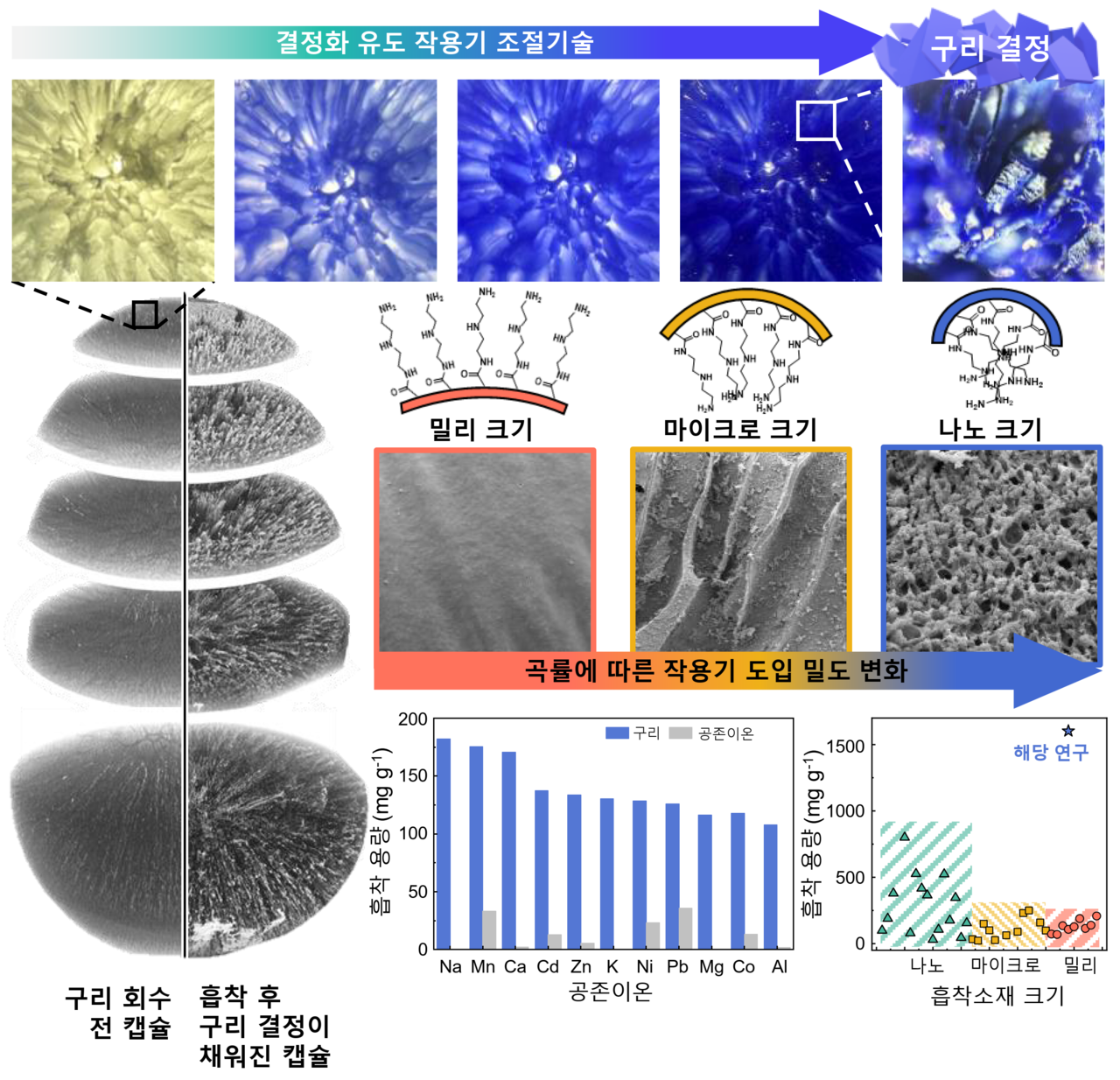 3D 고밀도 아민 밀리캡슐(DMC)의 내부 기공구조의 곡률에 따른 제어된 결정형성 메커니즘. (사진제공=한국과학기술연구원 최재우 책임연구원, 정영균 연구원, 이윤 학생연구원)