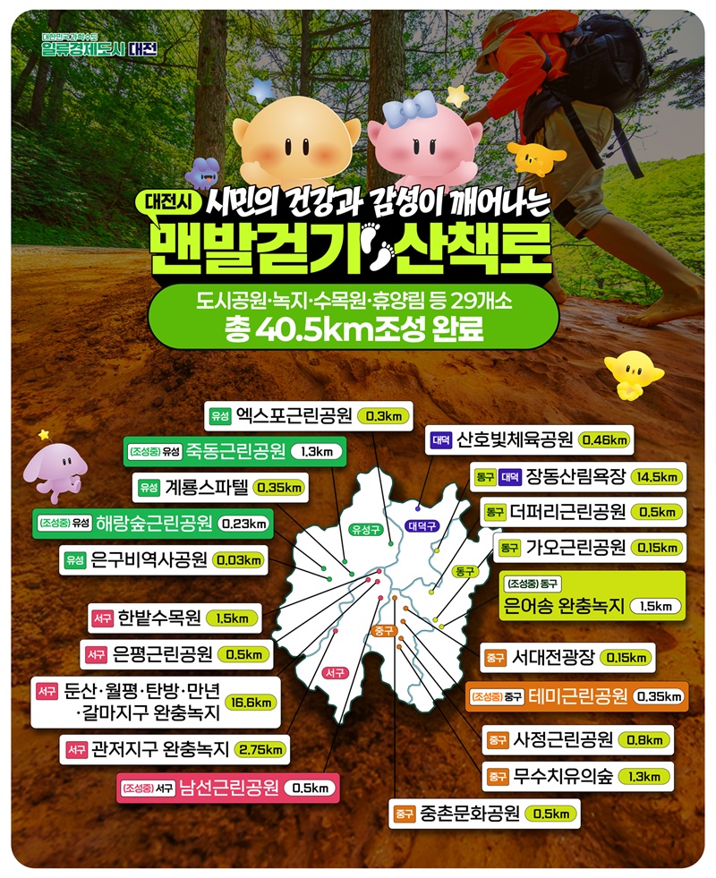 대전 맨발걷기 산책로 지도.(자료제공=대전시)