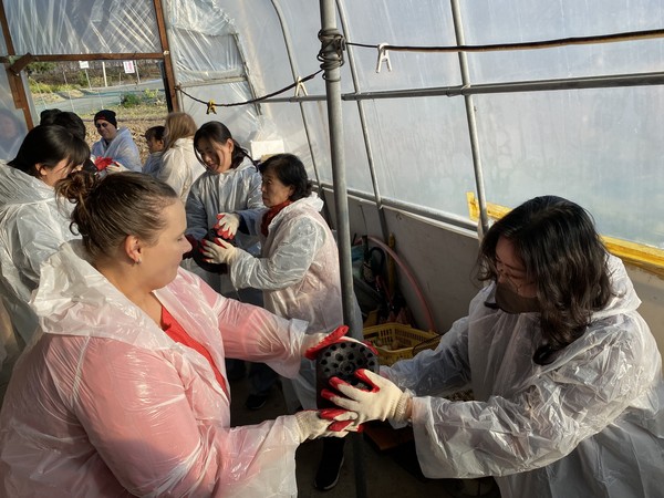 충남도교육청 국제교육원은 지난 21일 청렴봉사동아리봉사활동을 통해 따뜻한 온기를 전하는 “함께사는 세상을 위한 공주(共住)누리'주제로 연탄 나눔 봉사활동에 구슬땀을 흘렸다.(사진제공=국제교육원)