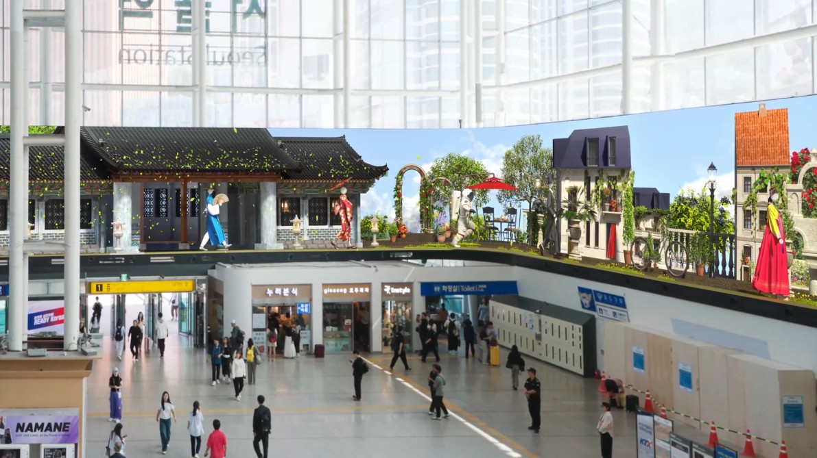 코레일유통의 플랫폼(Platform)111에서 상영되는 미디어아트 ‘문화로 통하는 여정(Journey Through Culture)’ (사진제공= 코레일유통)