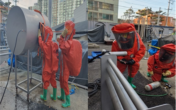 서산소방서, 유해화학물질 누출 대비 특별구조훈련 모습(사진제공=소방서)